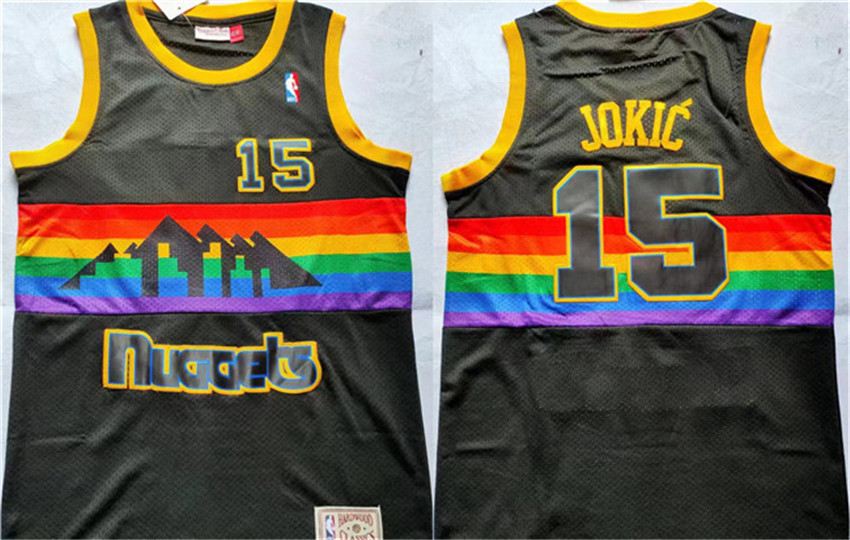 Men's Black Denver Nuggets #15 Nikola Jokic Throwback Stitched Jersey