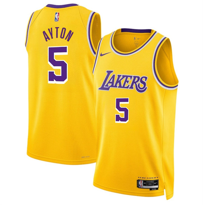Men's Yellow Los Angeles Lakers #5 Deandre Ayton Icon Edition Stitched Basketball Jersey