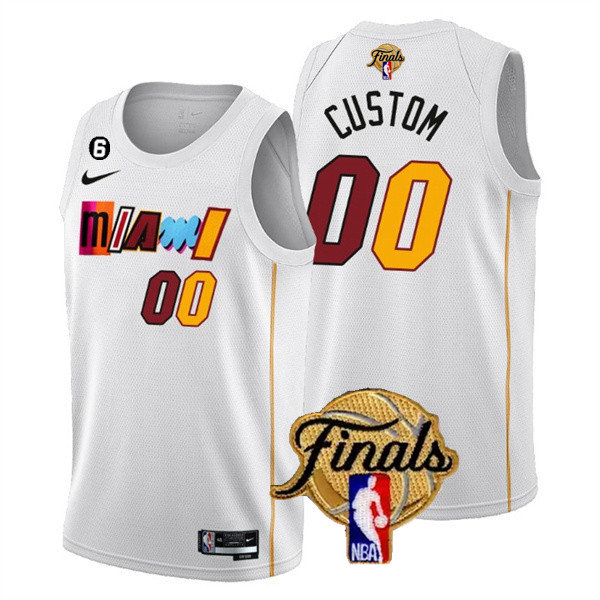 Men's White Miami Heat Active Player Custom 2023 Finals City Edition With NO.6 Patch Stitched Basketball Jersey