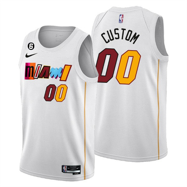 Men's White Miami Heat Active Player Custom 2022/23 City Edition With NO.6 Patch Stitched Basketball Jersey