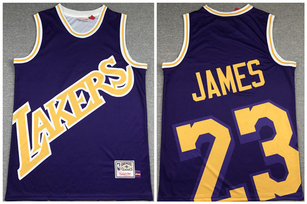 Men's Los Angeles Lakers Purple #23 LeBron James Big Face Stitched Jersey