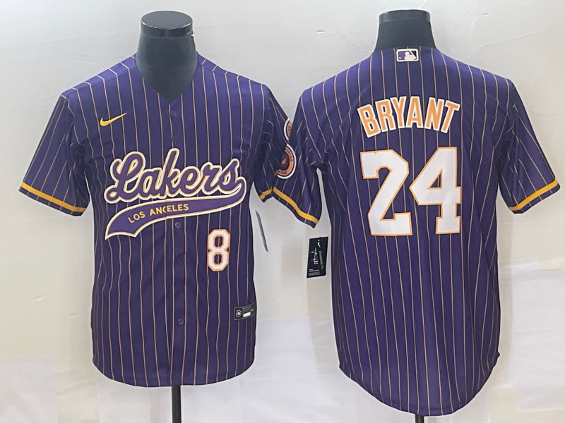 Men's Purple Los Angeles Lakers Front #8 Back #24 Kobe Bryant Cool Base With Patch Stitched Baseball Jersey