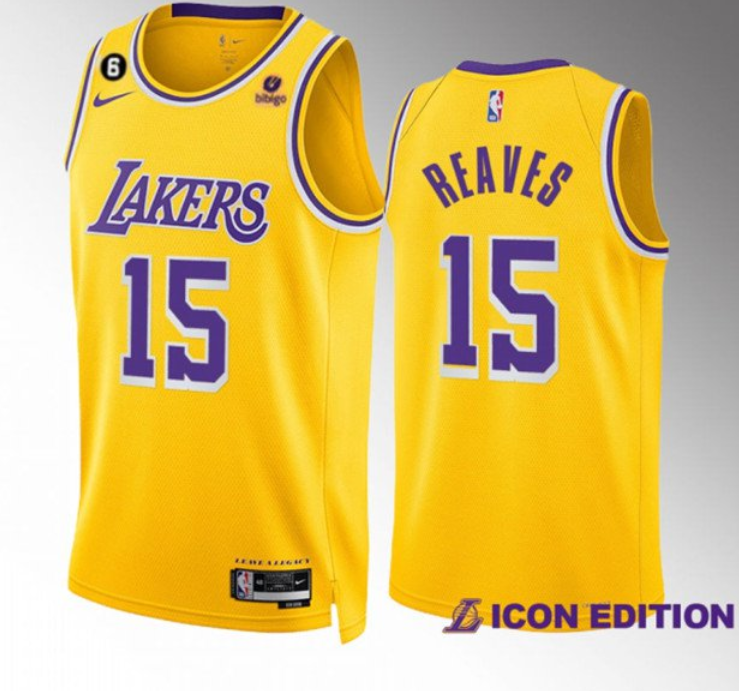 Men's Yellow Los Angeles Lakers #15 Austin Reaves Icon Edition With NO.6 Patch Stitched Basketball Jersey