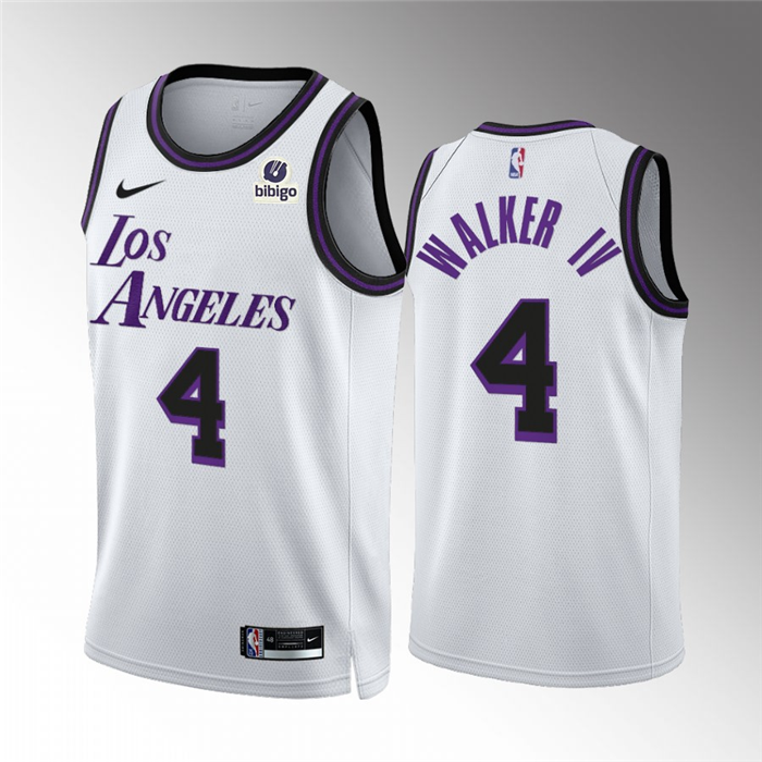 Men's White Los Angeles Lakers #4 Walker IV City Edition Stitched Basketball Jersey