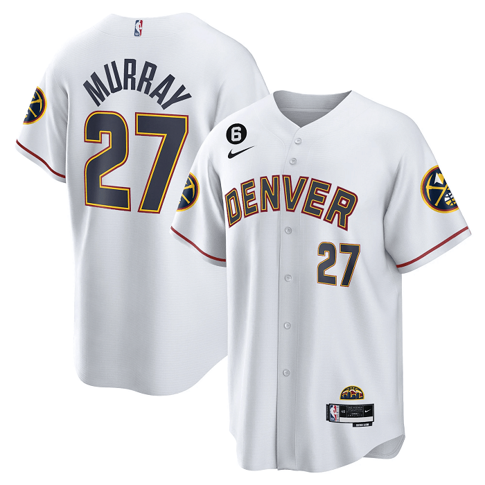 Men's White Denver Nuggets #27 Jamal Murray With No.6 Patch Cool Base Stitched Jersey