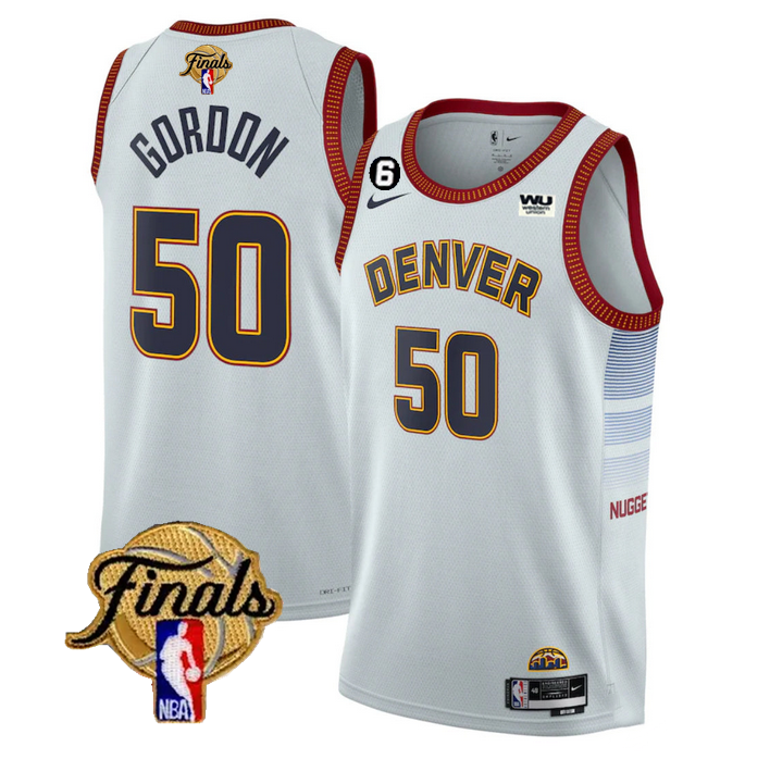 Men's White Denver Nuggets #50 Aaron Gordon 2023 Finals Icon Edition With NO.6 Patch Stitched Basketball Jersey