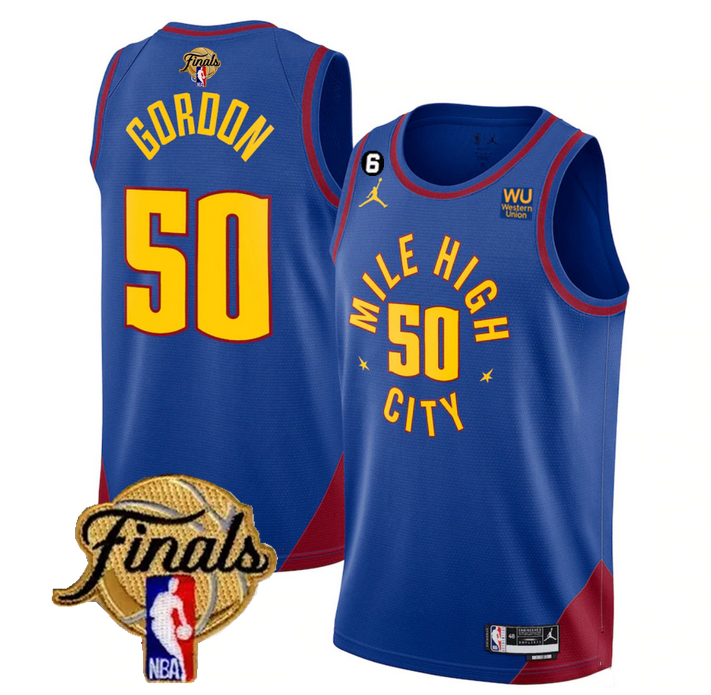Men's Blue Denver Nuggets #50 Aaron Gordon 2023 Finals Statement Edition With NO.6 Patch Stitched Basketball Jersey