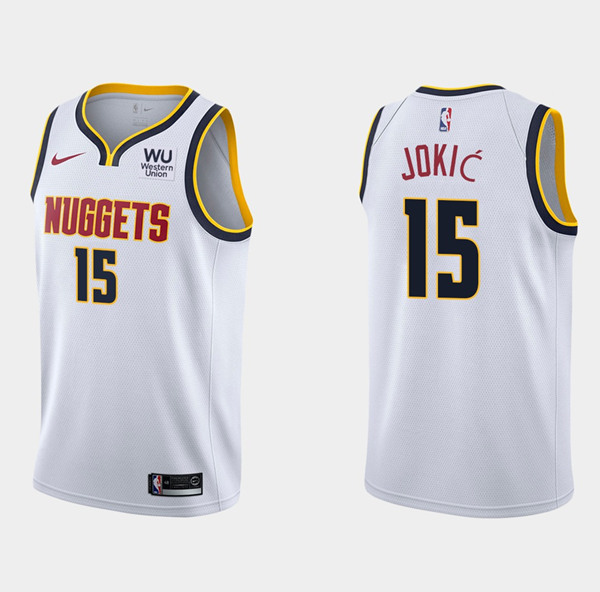 Men's White Denver Nuggets #15 Nikola Jokic 2019/20 Association Edition Stitched Jersey