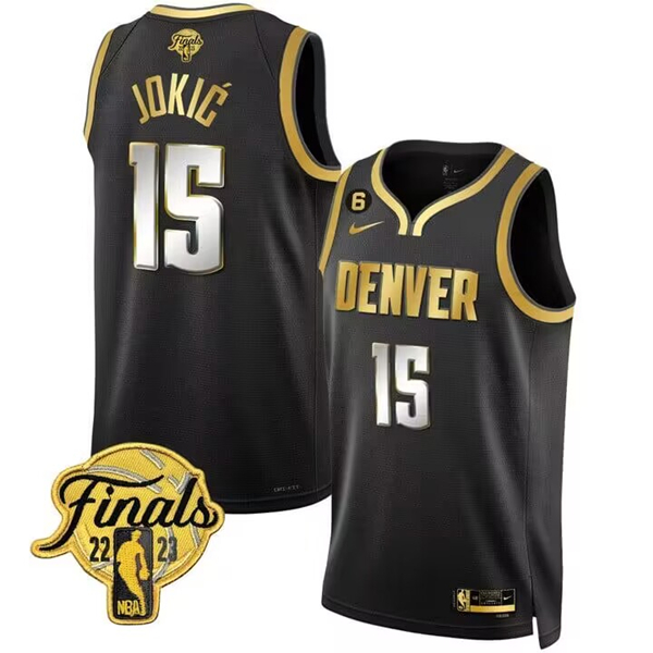 Men's Black Gold Denver Nuggets #15 Nikola Jokic Edition 2023 Finals Collection With NO.6 Patch Stitched Basketball Jersey