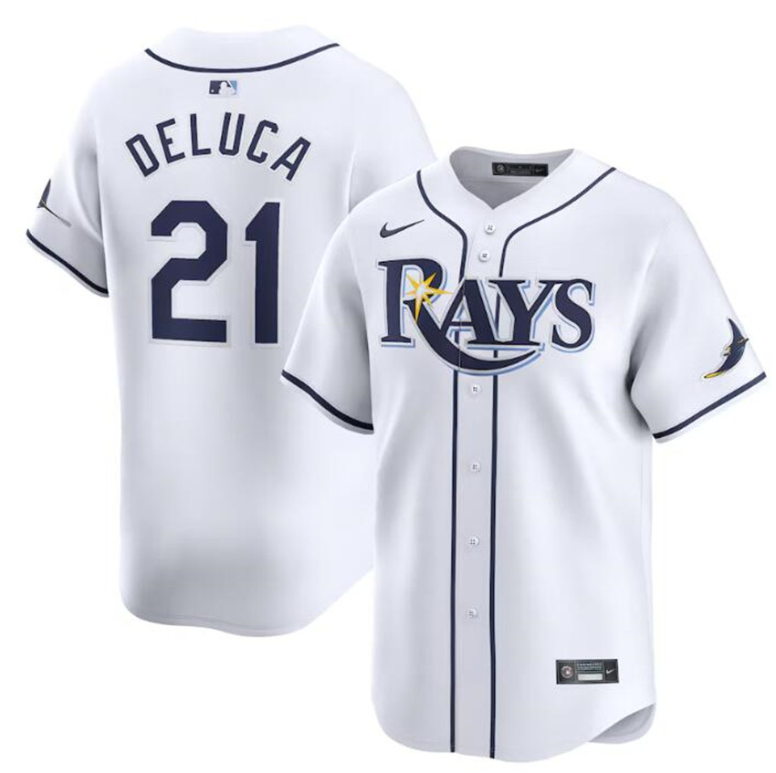Men's White Tampa Bay Rays #21 Jonny DeLuca Home Limited Stitched Baseball Jersey