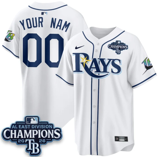 Men's White Tampa Bay Rays ACTIVE PLAYER Custom 2026 AL East Champions Patch Limited Stitched Baseball Jersey