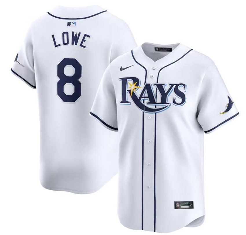 Men's White Tampa Bay Rays #8 Brandon Lowe Home Limited Stitched Baseball Jersey