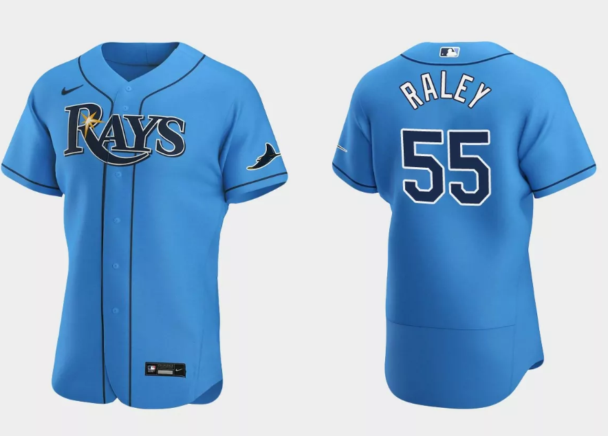 Men's Light Blue Tampa Bay Rays #55 Luke Raley Flex Base Stitched Jersey