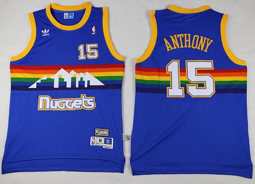 Nuggets Blue #15 Carmelo Anthony Light Hardwood Classics Swingman Stitched NBA Jersey