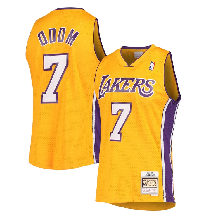 Men's Gold Los Angeles Lakers #7 Lamar Odom Mitchell & Ness Hardwood Classics Swingman Jersey
