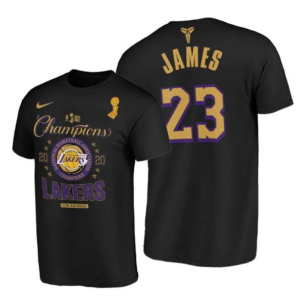 Los Angeles Lakers Black #23 LeBron James 2020 NBA Finals Champions Locker Room T-Shirt