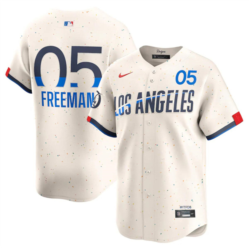 Men's Cream Los Angeles Dodgers #5 Freddie Freeman 2024 City Connect Limited Stitched Baseball Jersey
