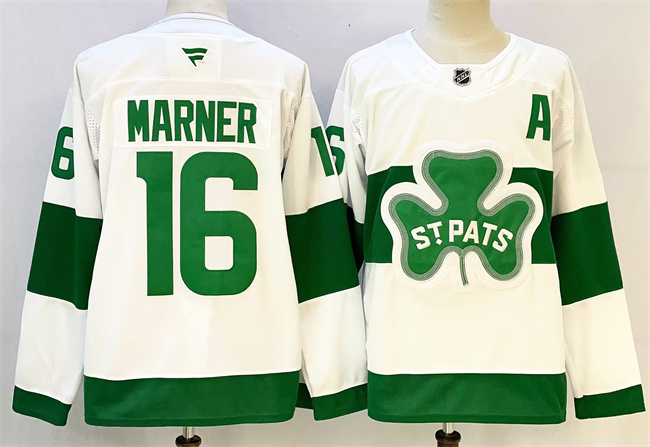 Men's White/Green Toronto Maple Leafs #16 Mitchell Marner 2024-25 With A Patch Stitched Jersey