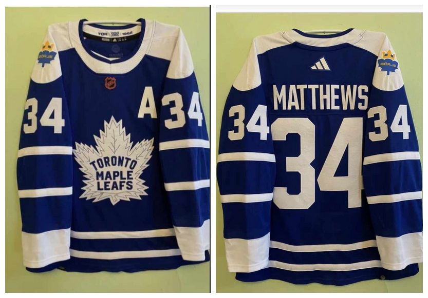 Men's Blue Toronto Maple Leafs #34 Auston Matthews With Borje Patch Stitched Jersey
