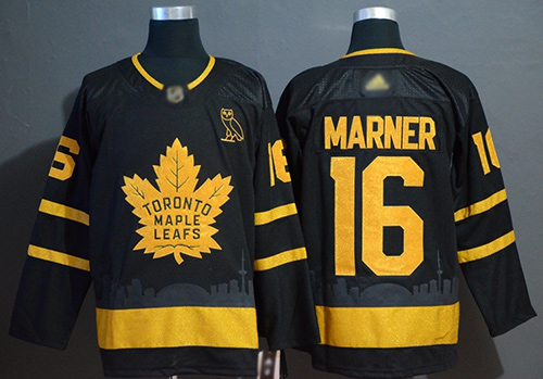Adidas Maple Leafs #16 Mitchell Marner Black Authentic Gold Champions Stitched NHL Jersey