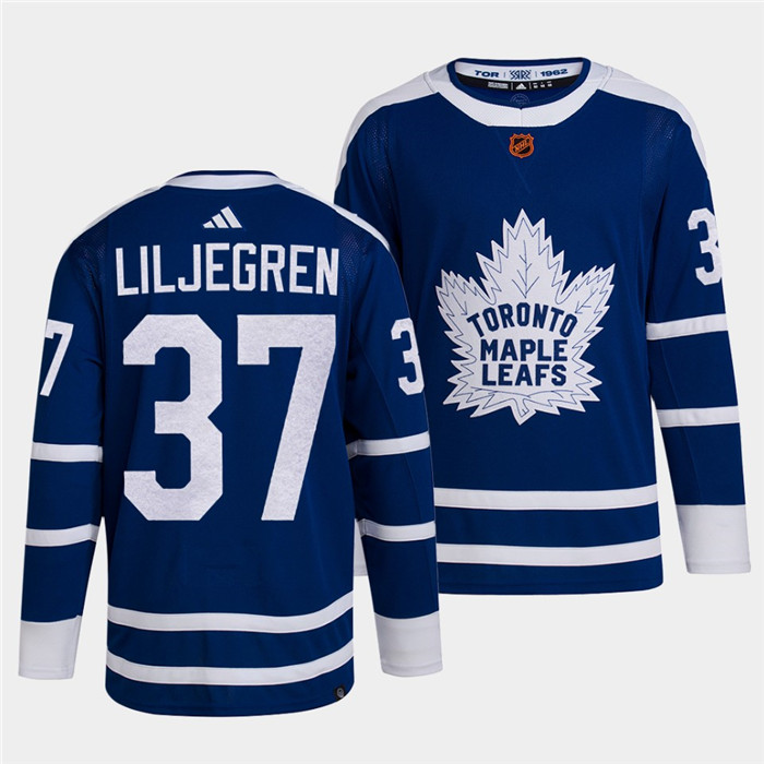 Men's Blue Toronto Maple Leafs Black #37 Timothy Liljegren 2022 Reverse Retro Stitched Jersey