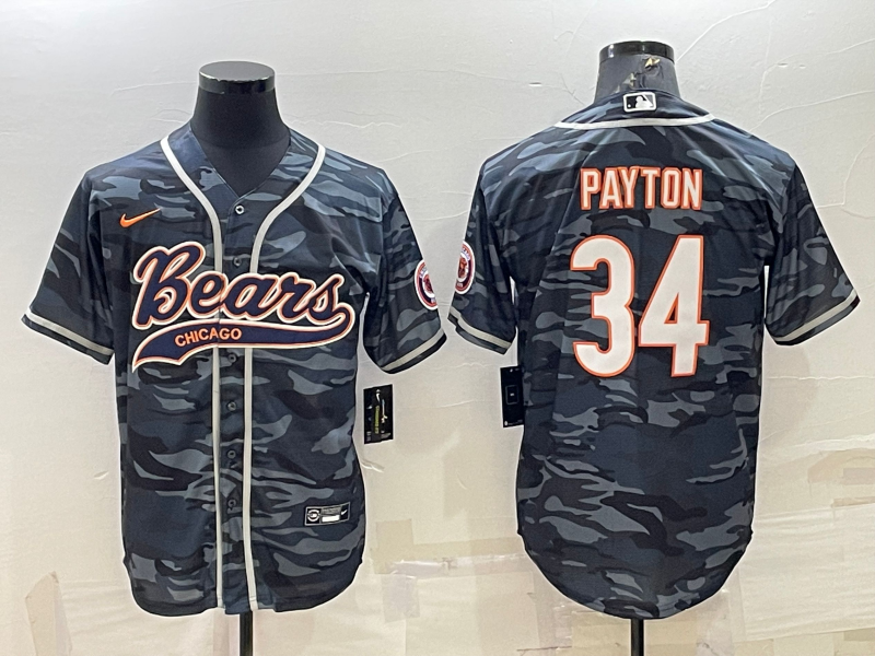 Men's Grey Camo Chicago Bears Blank #34 Walter Payton With Patch Cool Base Stitched Baseball Jersey 001
