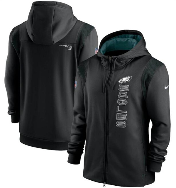Men's Black Philadelphia Eagles 2021 Sideline Team Performance Full-Zip Hoodie