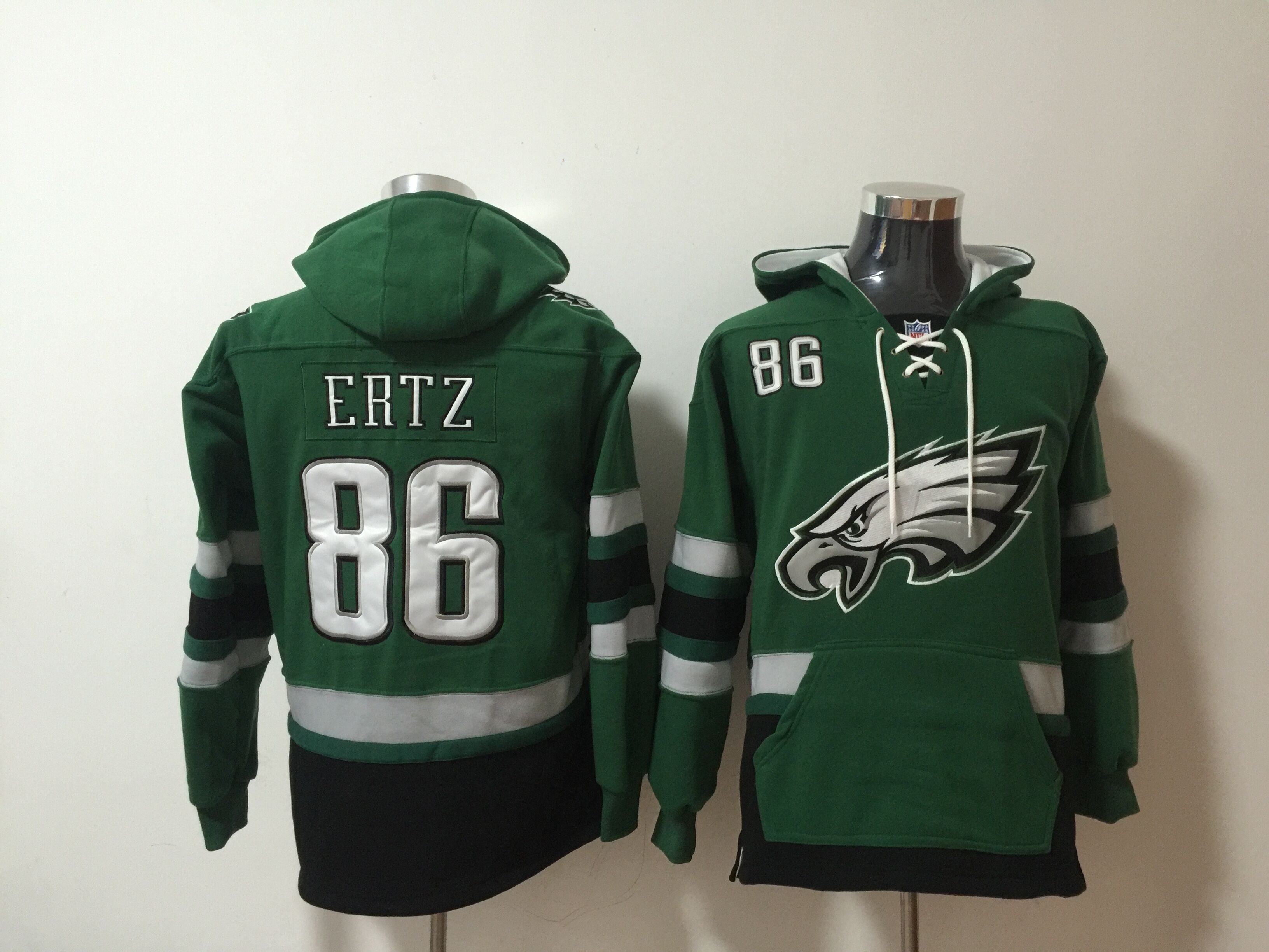 Men's Green Philadelphia Eagles #86 Zach Ertz Ageless Must-Have Lace-Up Pullover Hoodie