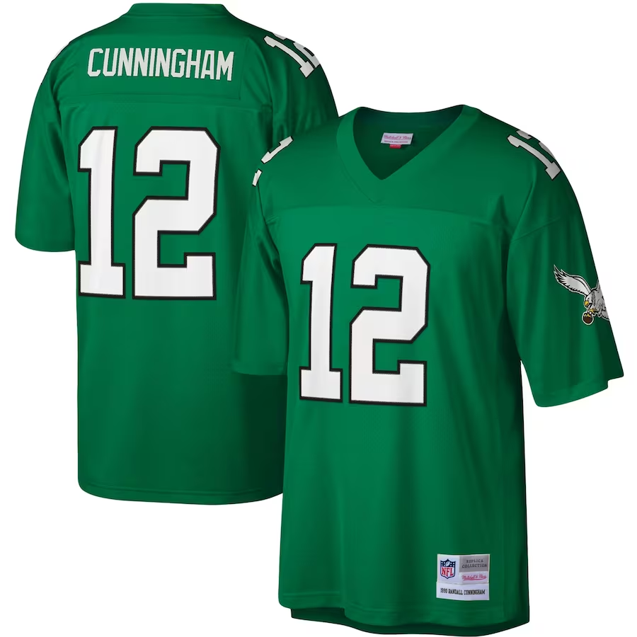 Men's Kelly Green Philadelphia Eagles #12 Randall Cunningham Mitchell & Ness 1992 Throwback Stitched Football Jersey