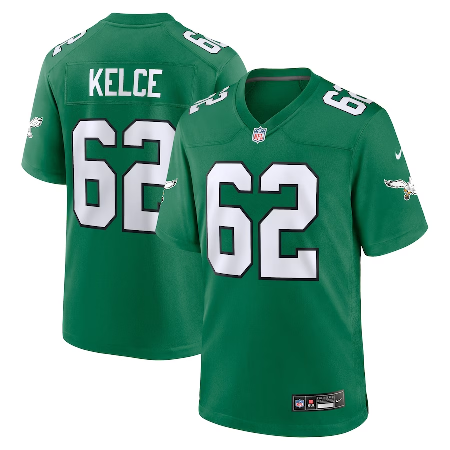 Men's Kelly Green Philadelphia Eagles #62 Kelce Green Stitched Game Jersey