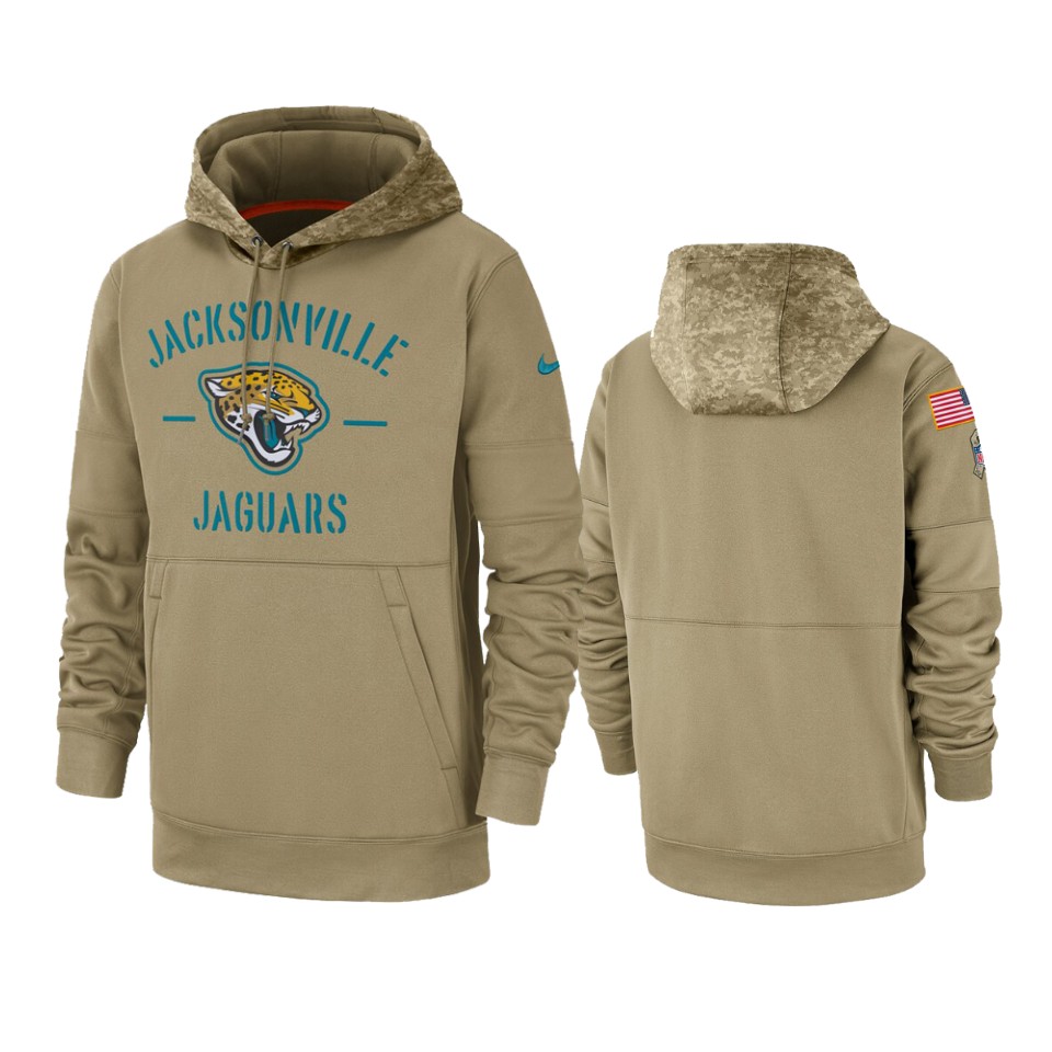Men's Tan Jacksonville Jaguars 2019 Salute to Service Sideline Therma Pullover Hoodie