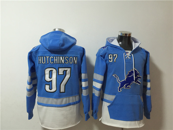 Men's Blue Detroit Lions #97 Aidan Hutchinson Ageless Must-Have Lace-Up Pullover Hoodie