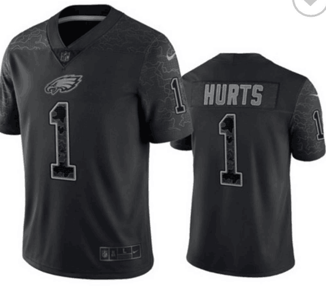 Men's Black Philadelphia Eagles #1 Jalen Hurts Reflective Limited Stitched Jersey