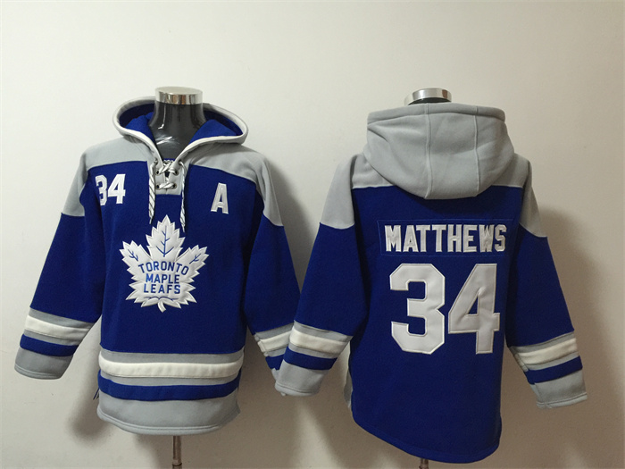 Men's Blue Toronto Maple Leafs #34 Auston Matthews Ageless Must-Have Lace-Up Pullover Hoodie