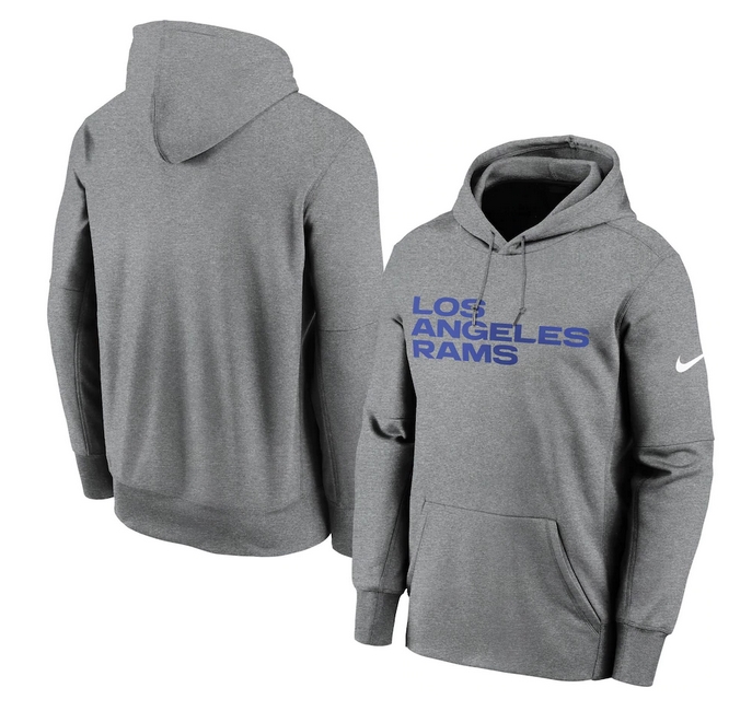 Men's Heathered Charcoal Los Angeles Rams Fan Gear Wordmark Performance Pullover Hoodie