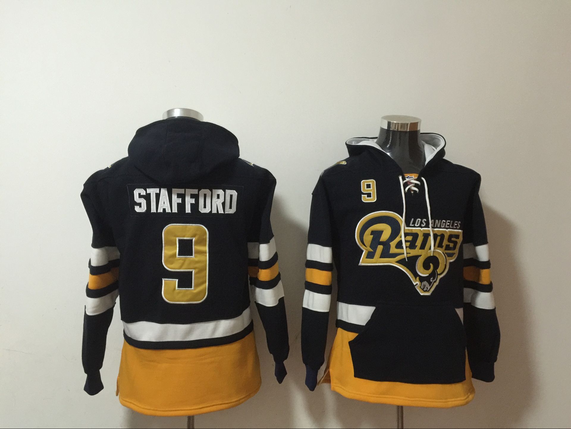 Men's Black Los Angeles Rams #9 Matthew Stafford Ageless Must-Have Lace-Up Pullover