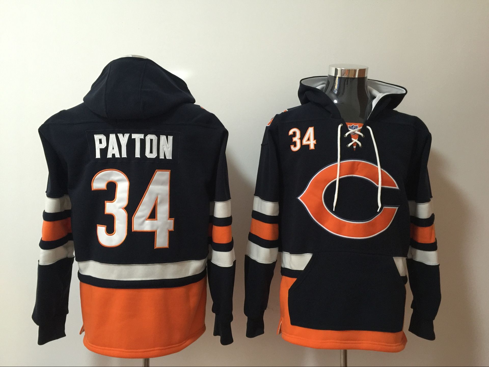 Men's Black Chicago Bears #34 Walter Payton Ageless Must-Have Lace-Up Pullover Hoodie