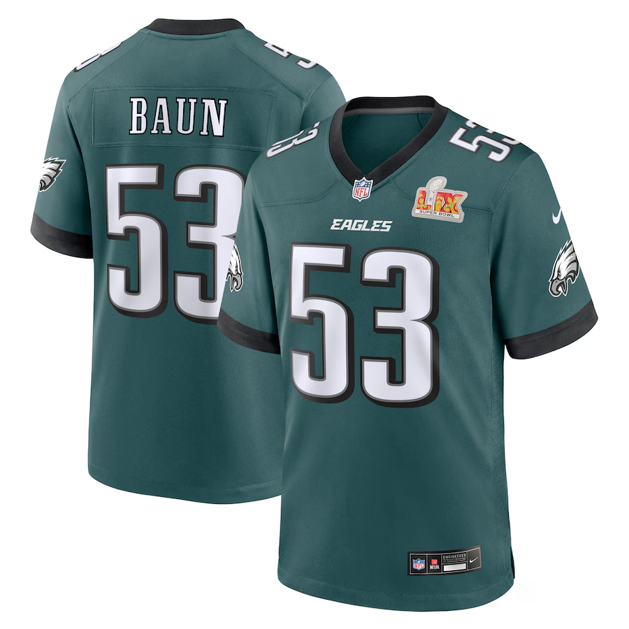 Men's Green Philadelphia Eagles #53 Zack Baun 2025 Super Bowl LIX Game Player Jersey