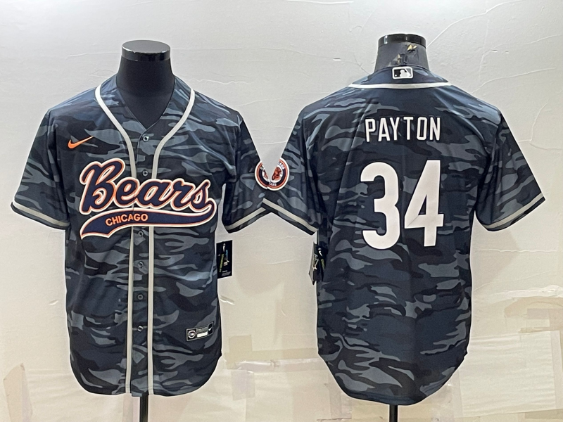 Men's Grey Camo Chicago Bears Blank #34 Walter Payton With Patch Cool Base Stitched Baseball Jersey 001