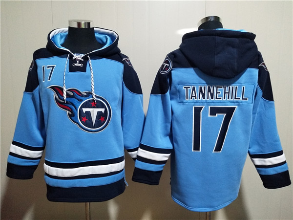 Men's Blue Tennessee Titans #17 Ryan Tannehill Lace-Up Pullover Hoodie