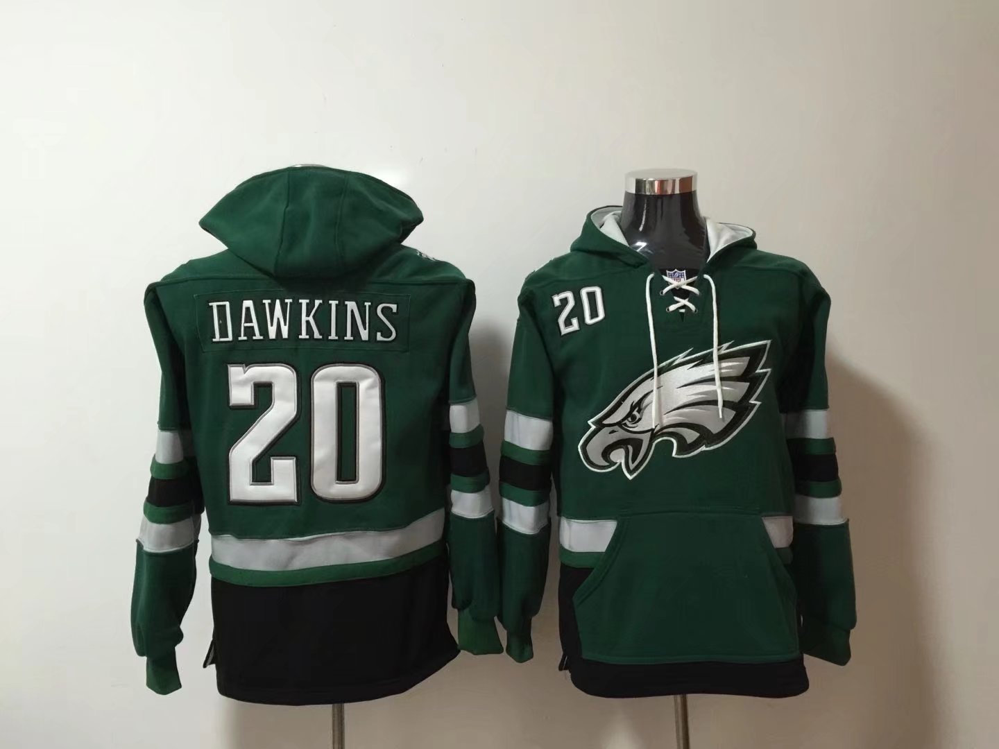 Men's Green Philadelphia Eagles #20 Brian Dawkins Ageless Must-Have Lace-Up Pullover Hoodie