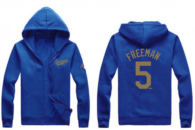 Men's Royal Los Angeles Dodgers #5 Freddie Freeman Gold 2024 World Series Champions Full-Zip Hoodie