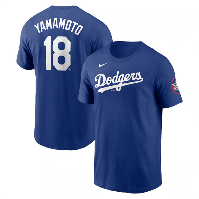 Men's Royal Los Angeles Dodgers #18 Yoshinobu Yamamoto 2025 Tokyo Series Name & Number T-Shirt