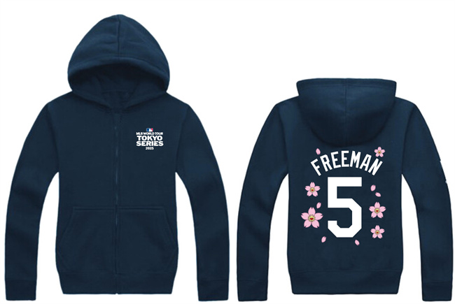 Men's Navy Los Angeles Dodgers #5 Freddie Freeman 2025 Tokyo Series Full-Zip Hoodie