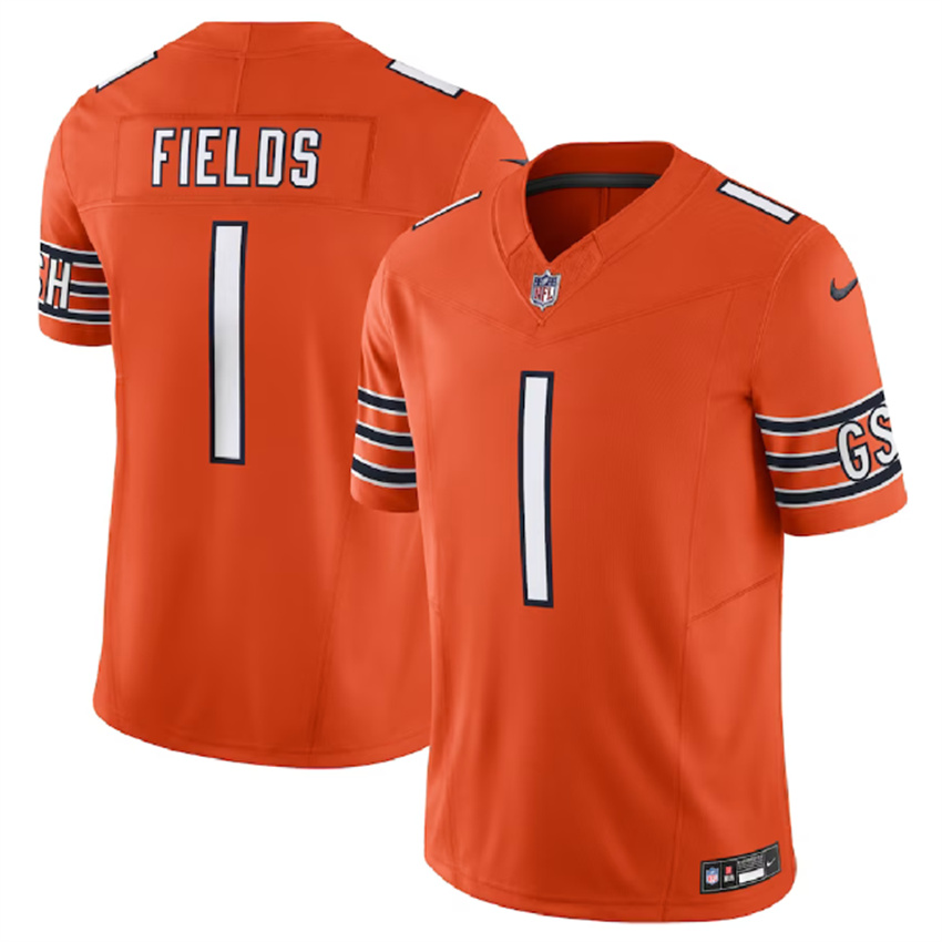 Men's Orange Chicago Bears #1 Justin Fields 2023 F.U.S.E. Vapor Untouchable Limited Stitched Football Jersey