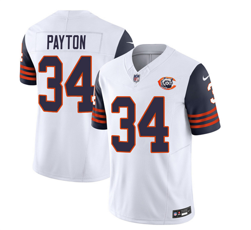 Men's White/Navy Chicago Bears #34 Walter Payton 2023 F.U.S.E. Throwback Limited Stitched Football Jersey