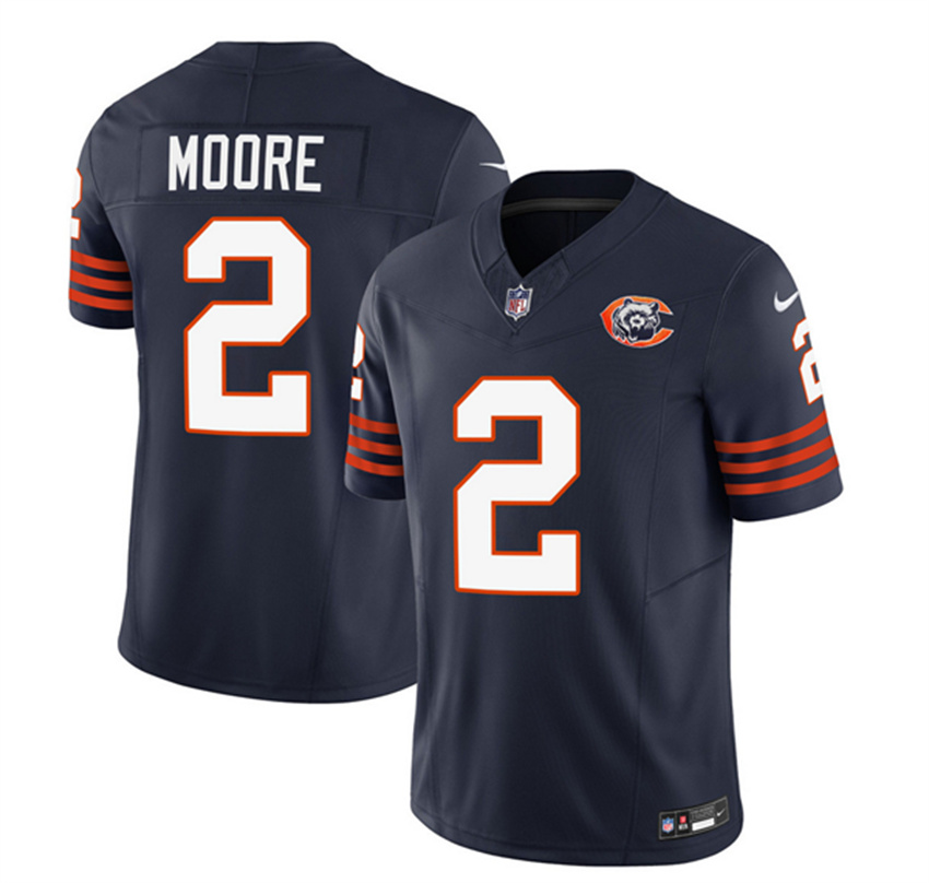 Men's Navy Chicago Bears #2 DJ Moore 2023 F.U.S.E. Throwback Limited Stitched Football Jersey