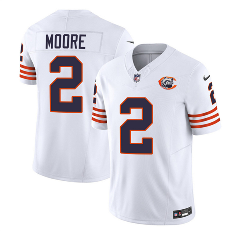 Men's White Chicago Bears #2 DJ Moore 2023 F.U.S.E. Throwback Limited Stitched Football Jersey