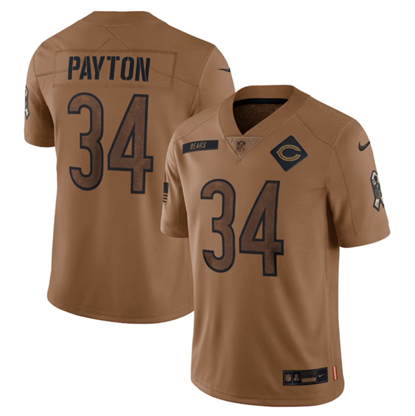 Men's Brown Chicago Bears #34 Walter Payton 2023 Salute To Service Limited Stitched Football Jersey