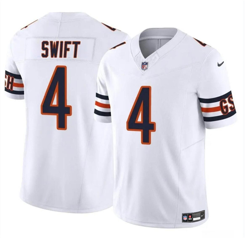 Men's White Chicago Bears #4 D’Andre Swift 2023 F.U.S.E. Vapor Stitched Football Jersey